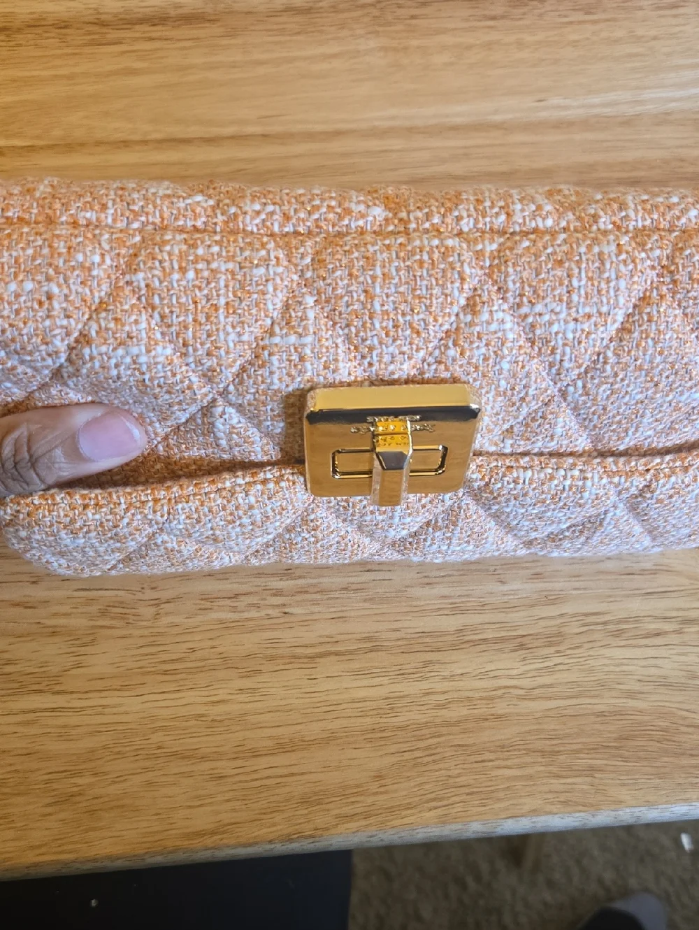 Kate Spade Carey Quilted Peach Tweed Wallet On Chain